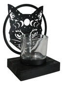 Wicca Phases of The Moon Celestial Black Cat Metal Votive T-Lite Candle Holder