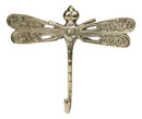 Set Of 2 Polished Brass Dragonfly With Scrollwork Filigree Wings Wall Hooks