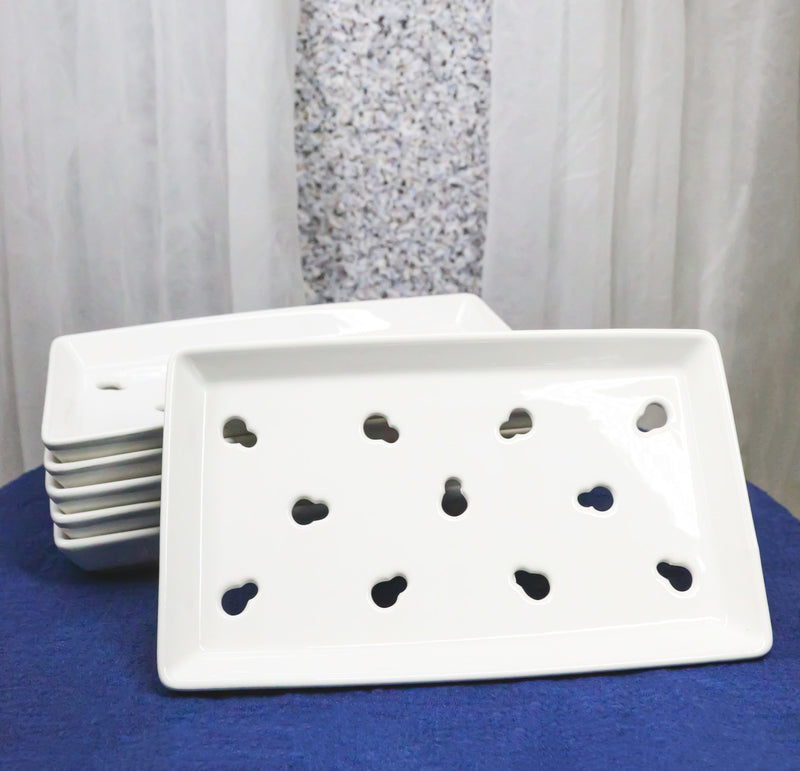 Pack Of 6 Ceramic White Neta Zara Sushi Case Plates With Drip Holes 9" By 5"