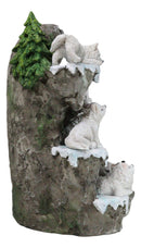 Snow Capped Wolf Den Rocky Cave Lair With Pine Trees LED Display Stand Sculpture