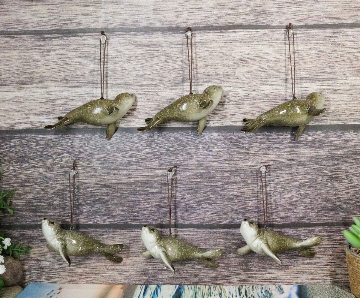 Set Of 6 Nautical Sea Grey Seals Ocean Marine Wall Decor Tree Ornaments
