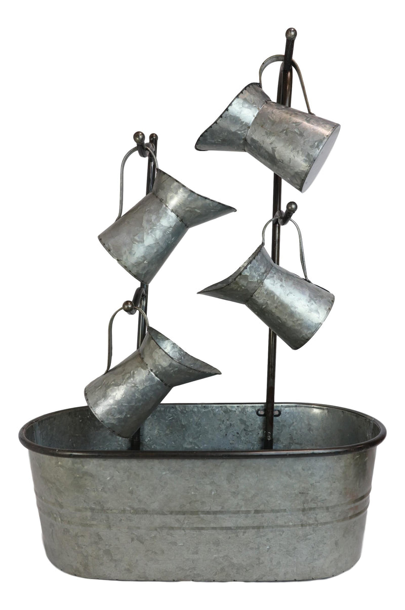Galvanized Metal Rustic Watering Cans Cascading Basin Electric Water Fountain
