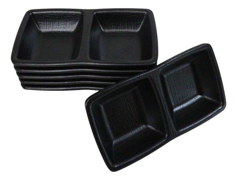 Pack Of 6 Black Silk Melamine 2 Partition Condiment Sauce Dipping Bowl or Dishes