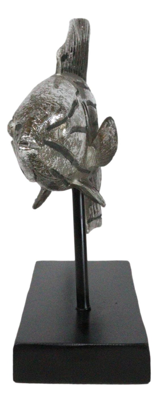 Nautical Marine Silver Tone Anthias Fish Sculpture With Museum Pole Stand Decor