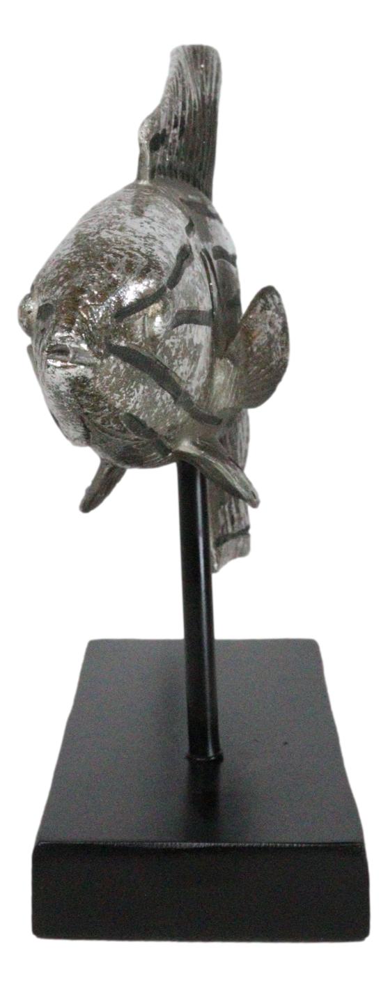 Nautical Marine Silver Tone Anthias Fish Sculpture With Museum Pole Stand Decor