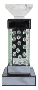 Modern Chic Beveled Floating Crystals Glass and Metal Pillar Candle Holder 11"H