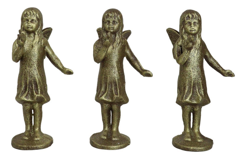 Set Of 3 Cast Iron Rustic Enchanted Fantasy Girl Fairy Pixie With Bird Figurines