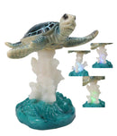 Nautical Blue Sea Turtle Swimming Over Acrylic Coral Reef With Waves Figurine