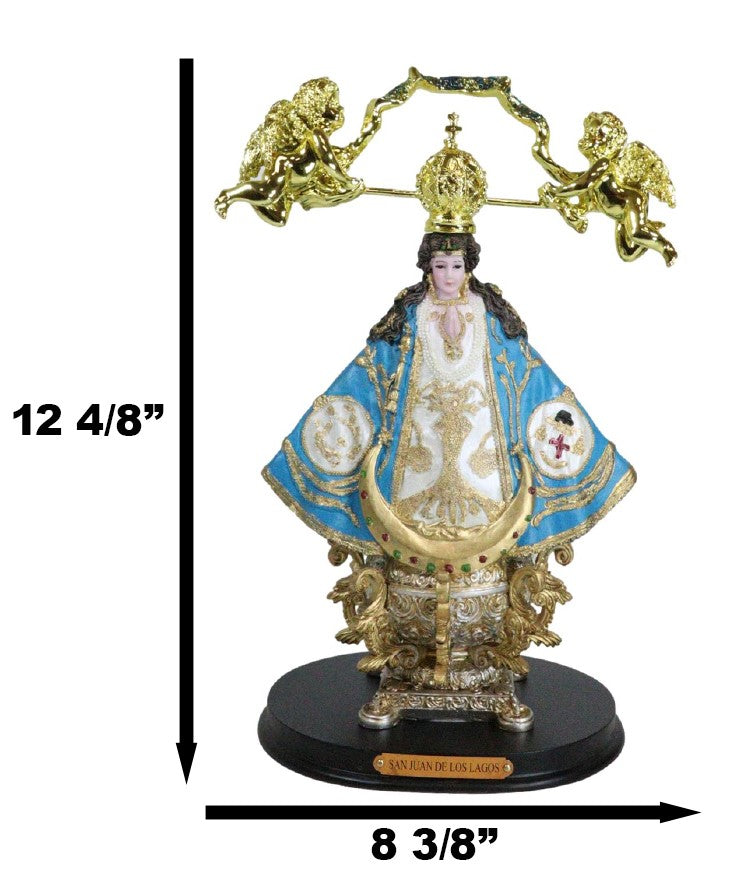 Our Lady of San Juan De Los Lagos Golden Crown And Angels Regal Blue Figurine