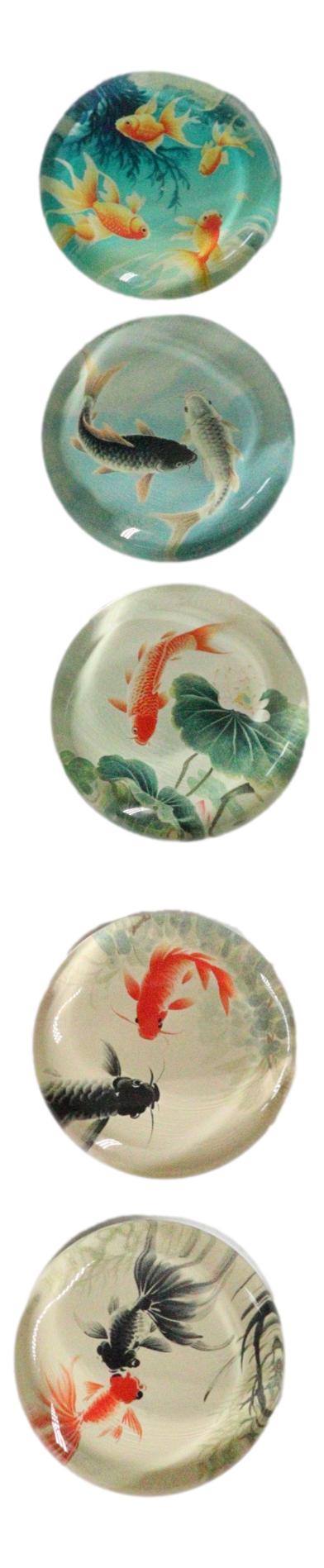 5 Pairs Of Koi Fishes In Pond Buttons Ceramic Rests With Wooden Chopsticks Set