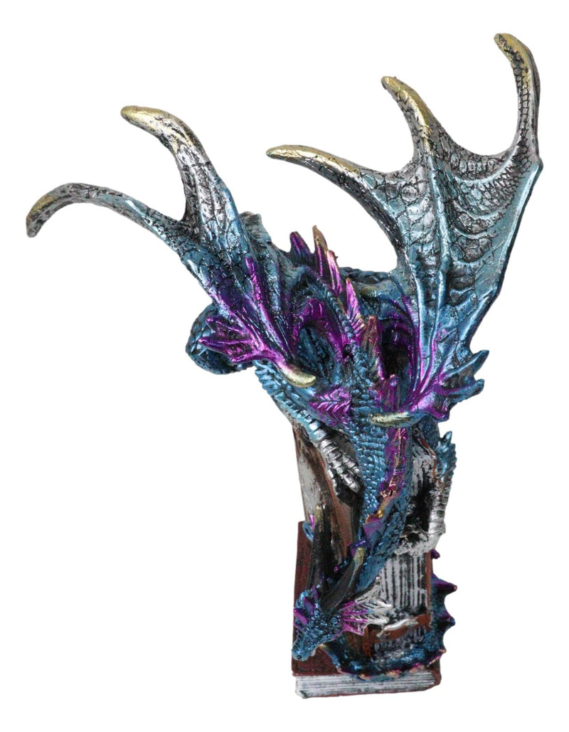 Spell Caster Metallic Ocean Dragon Perching On Necromancy Skull Books Figurine