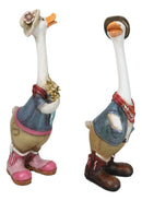 Set of 2 Western Cowboy Cowgirl Ducks With Hats Scarves And Boots Figurines