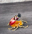 Red Scarab Beetle Bug Enameled Pewter Austrian Crystals Trinket Jewelry Box