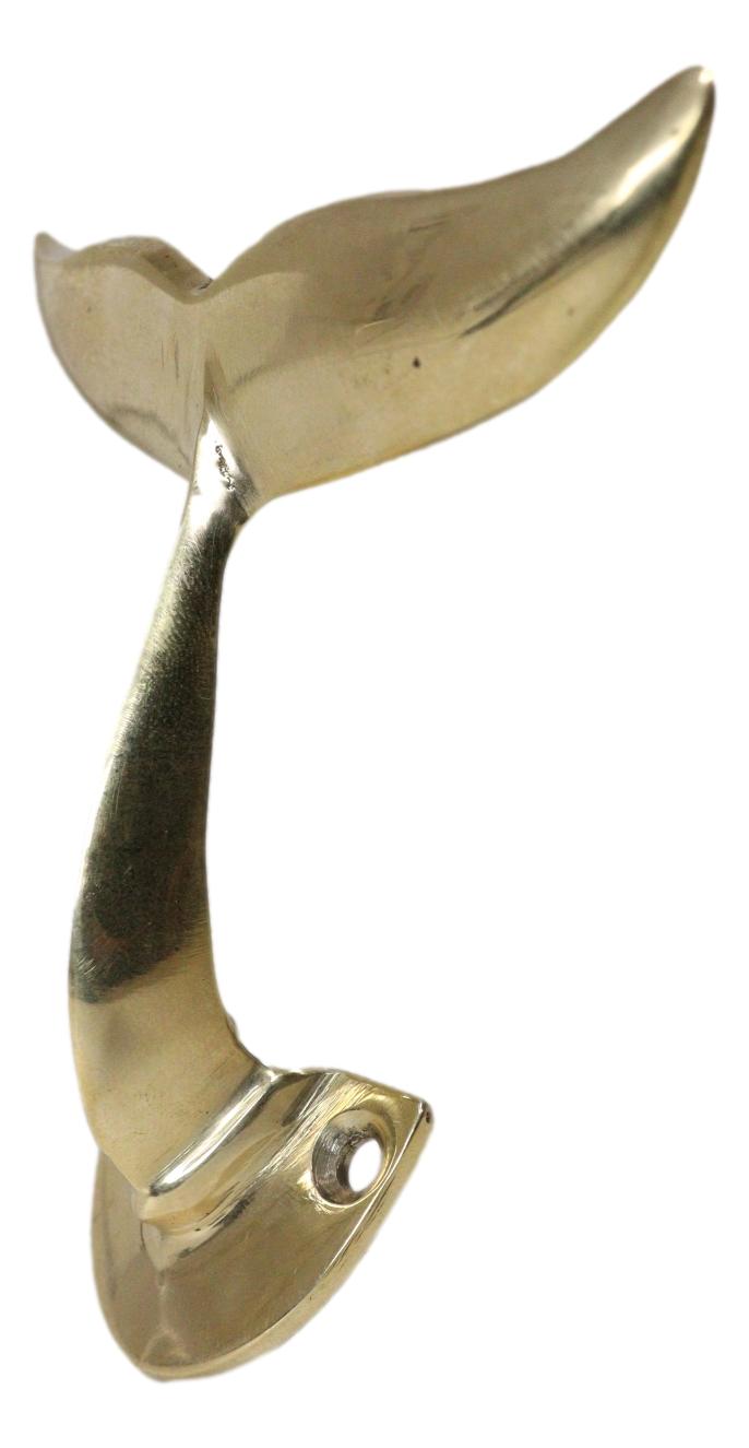 Set of 2 Brass Gold Nautical Sea Baleen Blue Whale Tail Wall Coat Hook Hangers - Ebros Gift