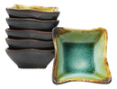 Pack Of 6 Green Midori Kannyu Porcelain Wavy Square Shaped Sauce Dishes 3oz