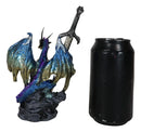 Blue Metallic Ice Knight Dragon With Orb and Gothic Sword Letter Opener Figurine