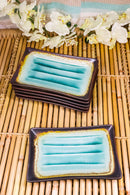 Pack Of 6 Crackled Green Midori Kannyu Ceramic Rectangular Sushi Plates 8.5"L