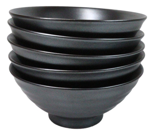 Pack Of 5 Black Tetsu Kesho Ceramic Collection Large Ramen Soup Dinner Bowl 40oz