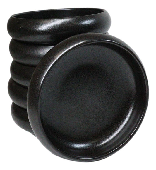 Pack of 6 Black Kokuyo Modern Round Appetizer Salad Banchan Deep Dish Plates 5"D