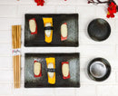 Hakumu Grey Porcelain Sushi Plates Sauce Dishes Chopsticks Dinnerware Set For 2