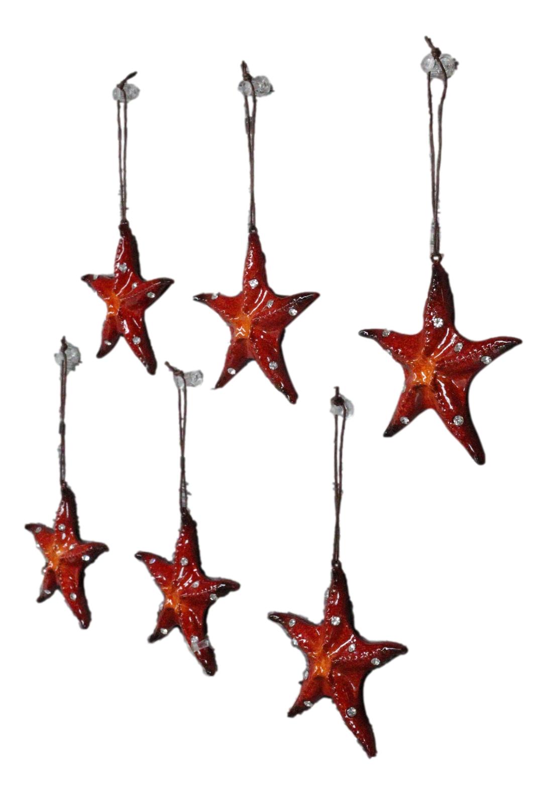 Set Of 6 Red Starfish Sea Stars Ocean Marine Wall Hanging Decor Tree Ornaments