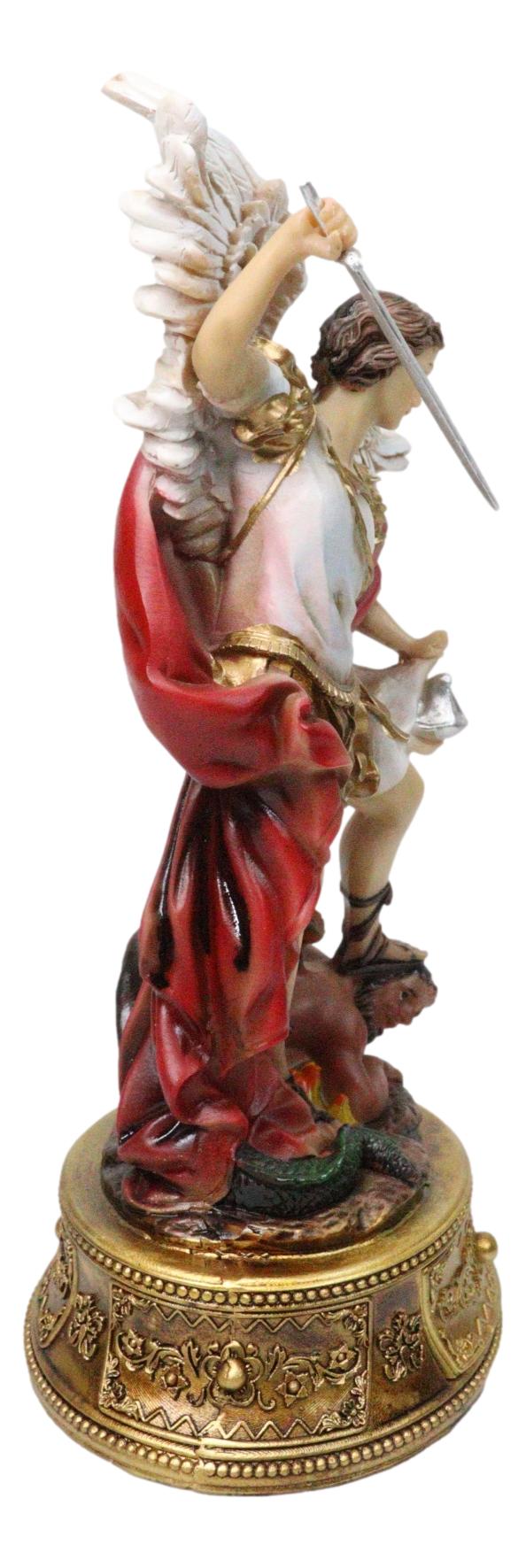 Archangel Saint Michael Trampling Satan Figurine With Rosary Drawer Box 9"H