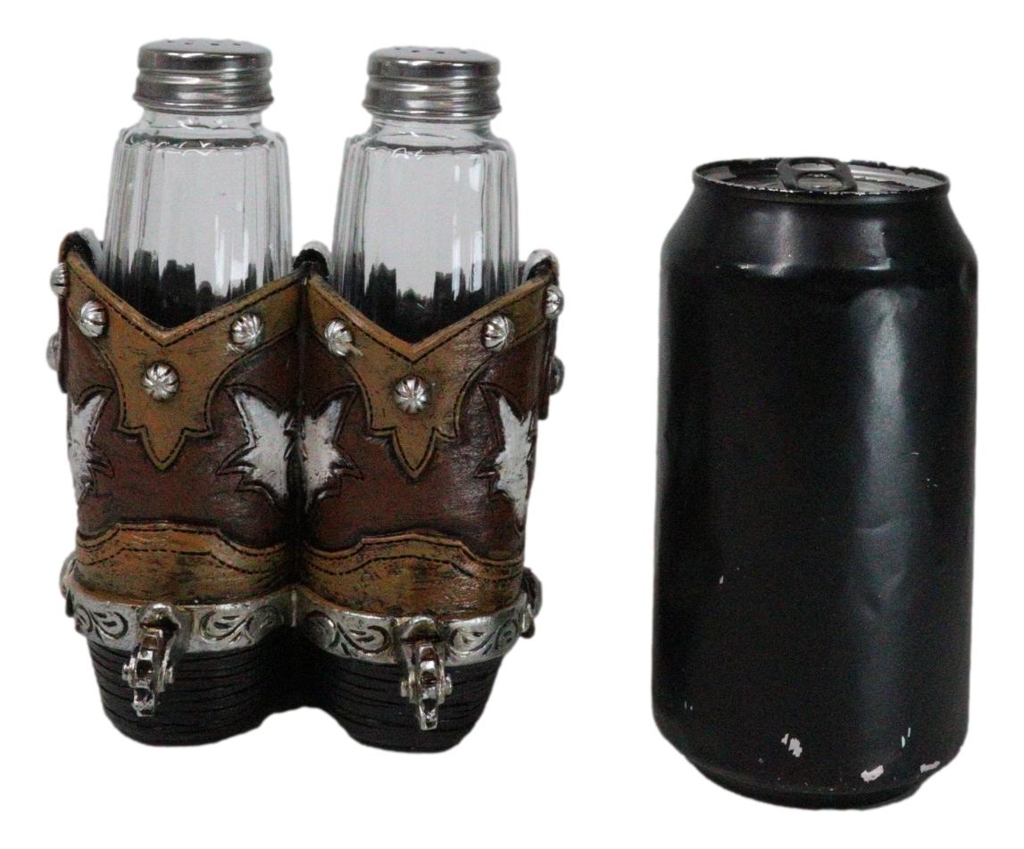 Rustic Western Silver Conchos Cowboy Boots With Spur Salt Pepper Shakers Holder