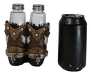 Rustic Western Silver Conchos Cowboy Boots With Spur Salt Pepper Shakers Holder