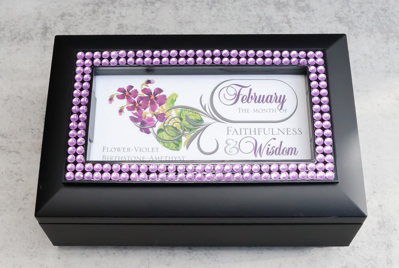 February Amethyst Birthstone Faithfulness And Wisdom Black Musical Trinket Box