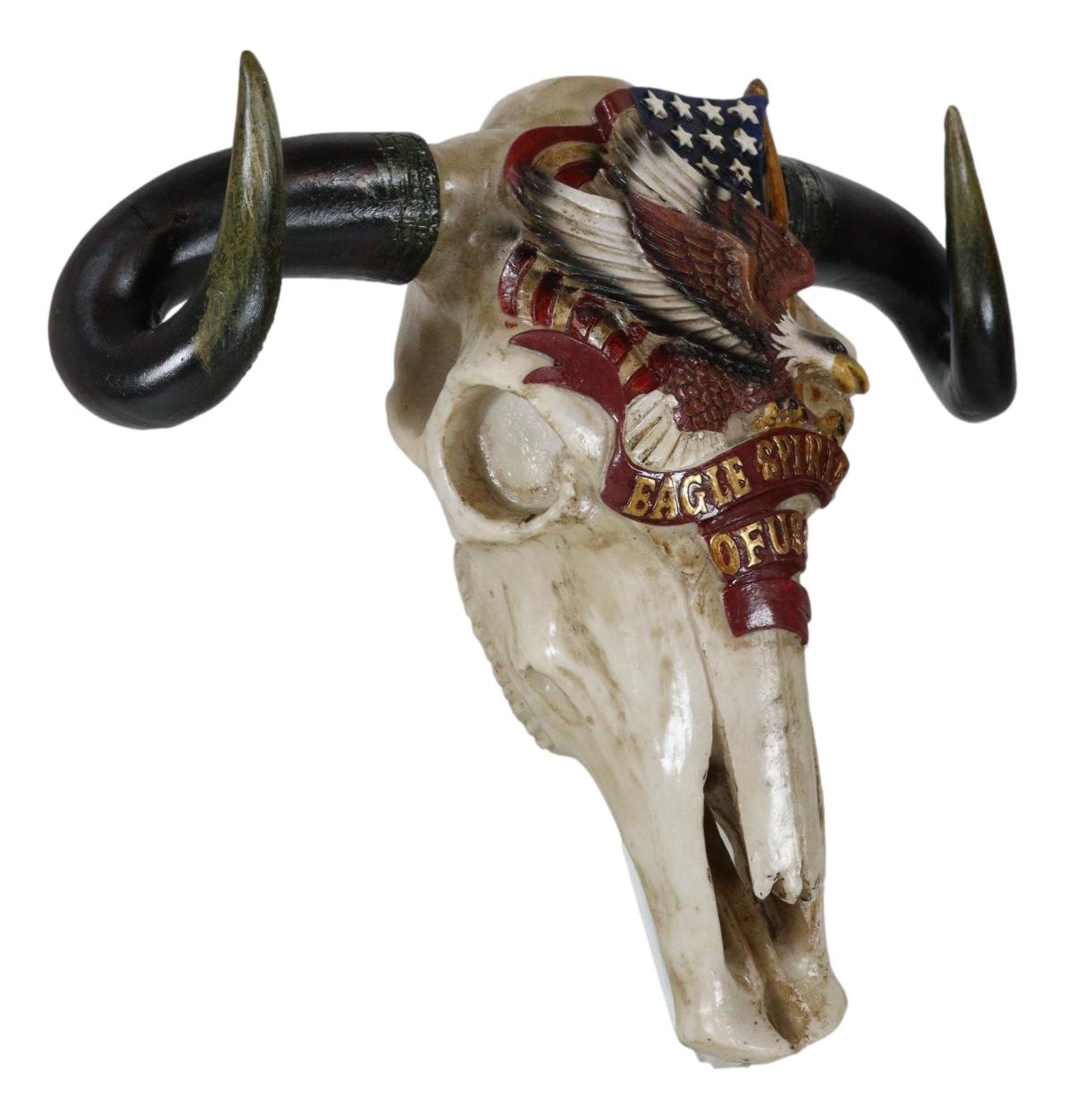 Rustic Western Cow Skull With Bald Eagle American Flag Spirit Of USA Wall Decor