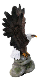 American Bald Eagle with Open Wings On Rock Cliff Statue Figurine 9.75" Tall