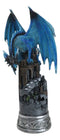 Blue Elemental Ice Dragon Perching On Medieval Stonewall Castle Tower Figurine