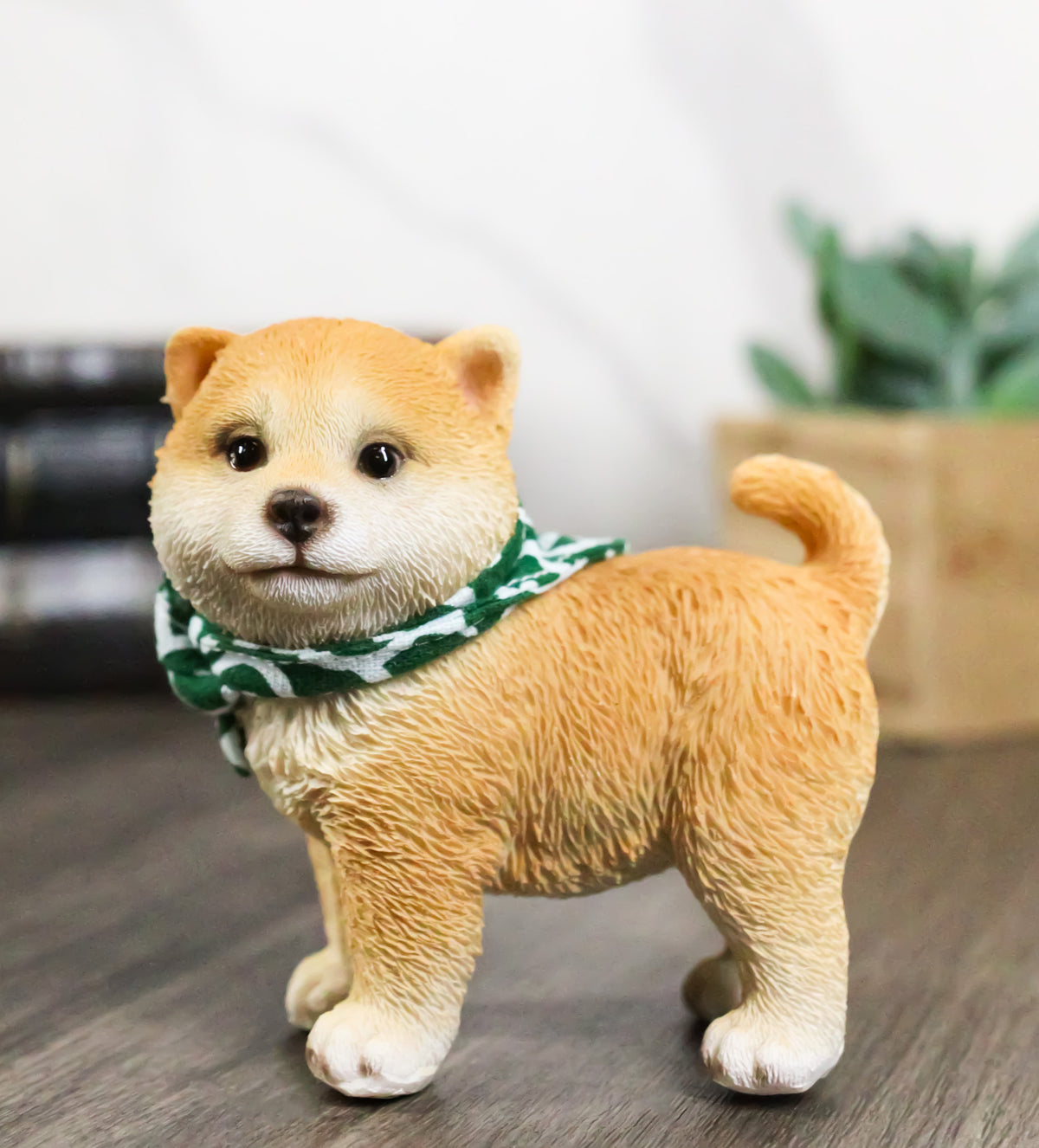 Miniature Lifelike Adorable Japanese Shiba Inu Puppy Dog with Scarf Figurine