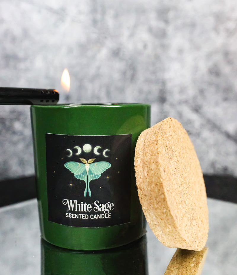 Wicca Dark Forest White Sage Luna Moth Scented Candle With Cork Lid