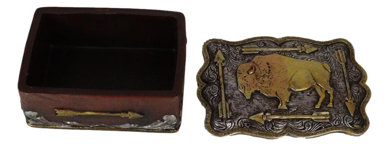 Western Wild Bison Buffalo With Native Indian Arrows Tooled Concho Trinket Box