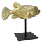 Nautical Marine Gold Tone Yellow Boxfish Fish Sculpture With Museum Pole Stand