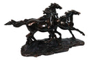 Three Equestrian Wild Galloping Horses Large Statue 18" Long Electroplated