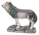 Gray Wolf with Turquoise Rocks Ornaments On The Prowl On Rocky Ground Figurine