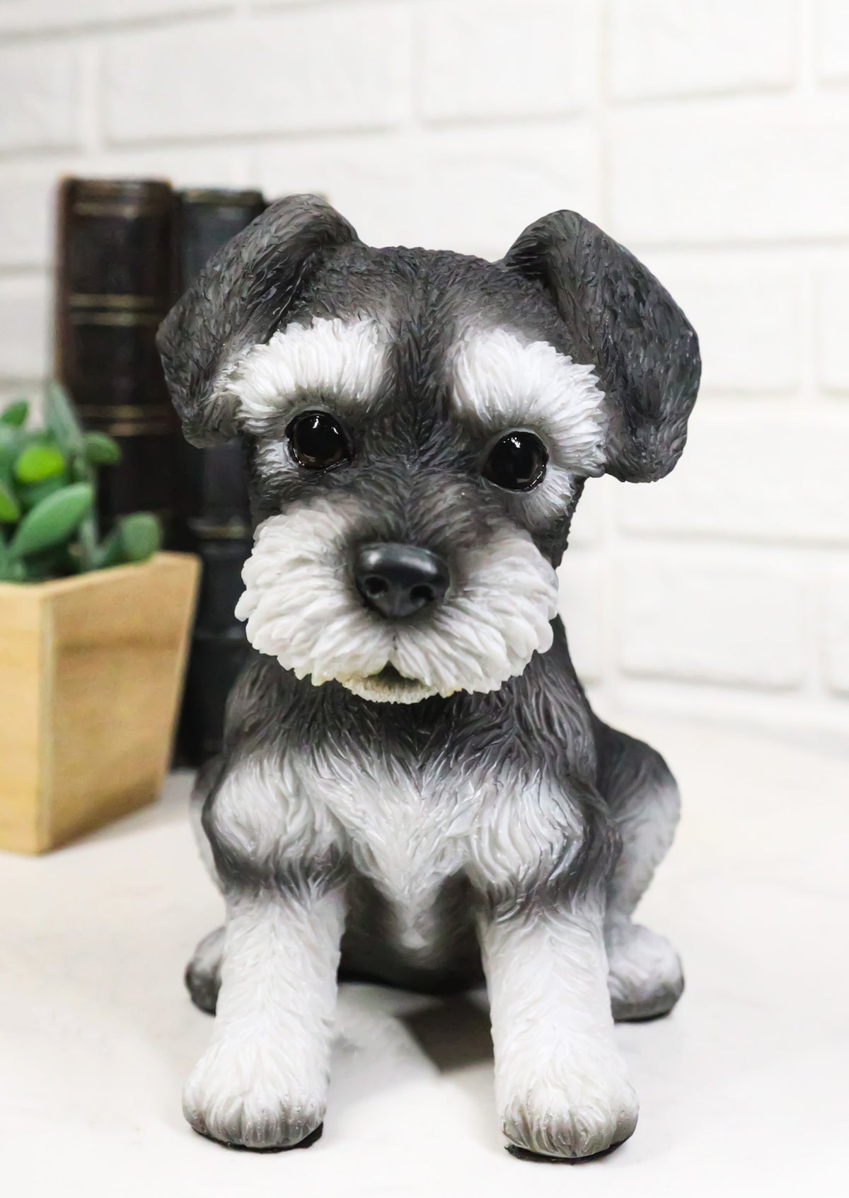 Adorable Black and Silver Miniature Schnauzer Puppy Dog Home Decor Figurine - Ebros Gift