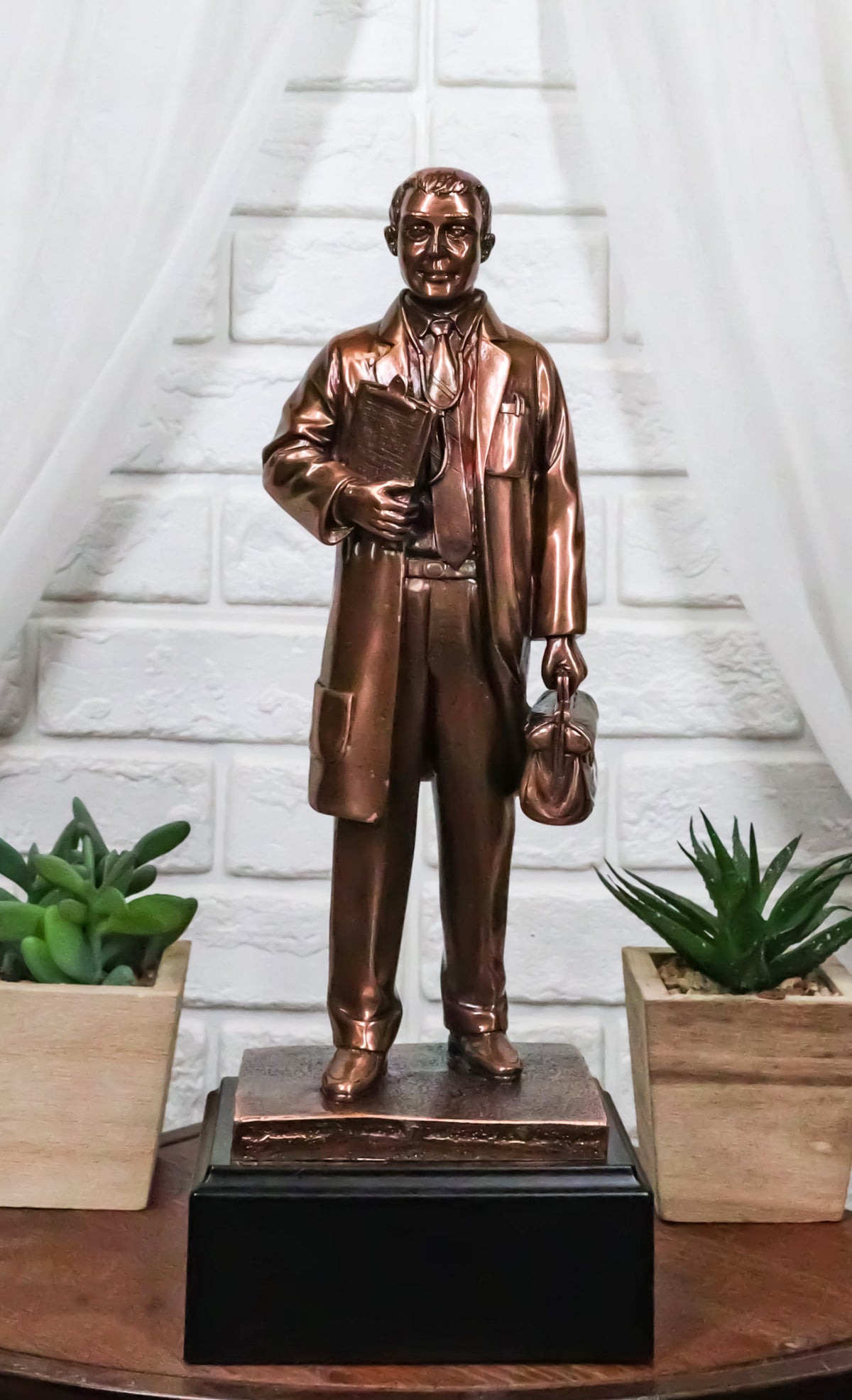 Medical Professional Physician Male Doctor Bronzed Resin Statue With Base Stand