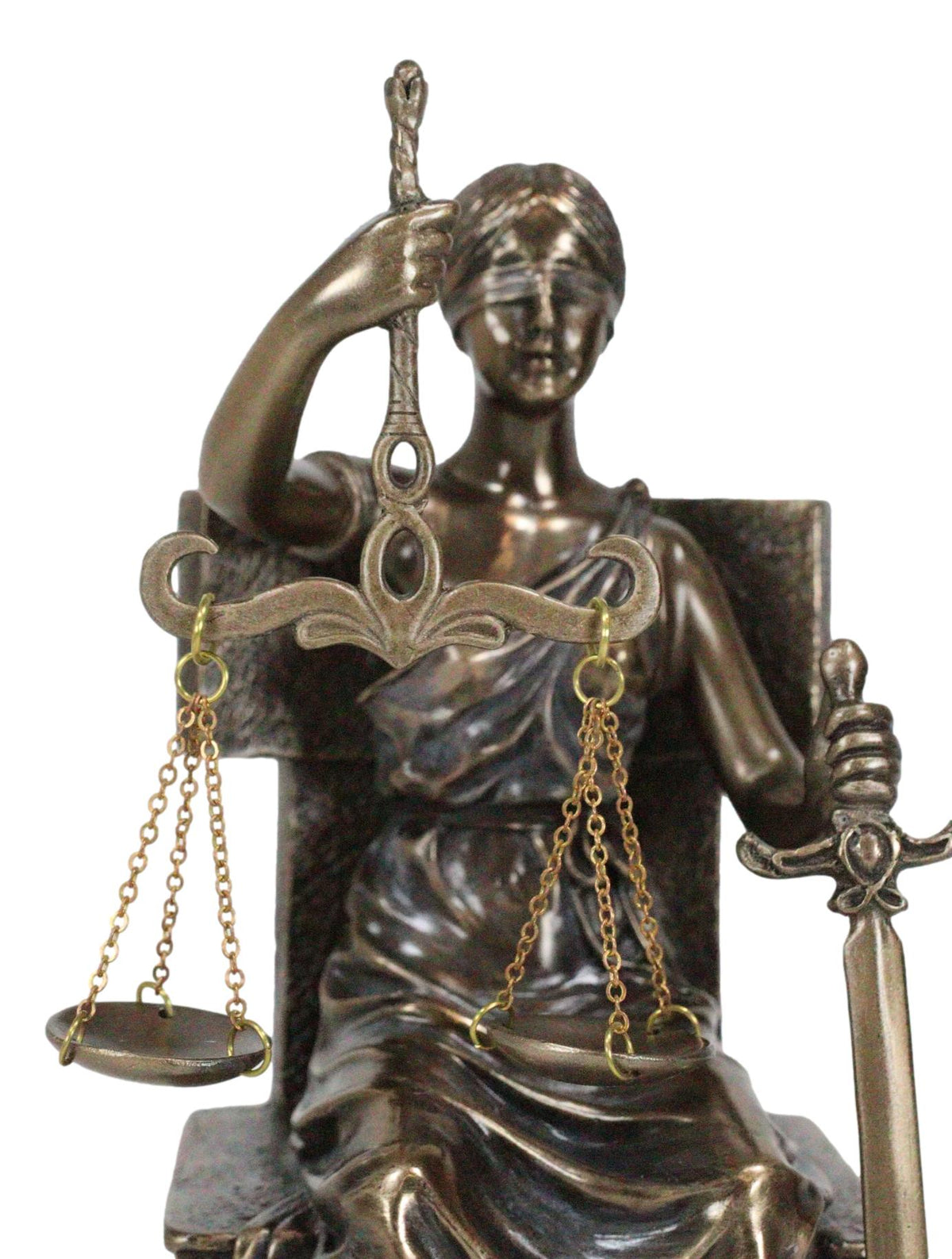 Ebros Seated Lady Justice in Blindfold with Scales and Sword Statue 8.25" Tall