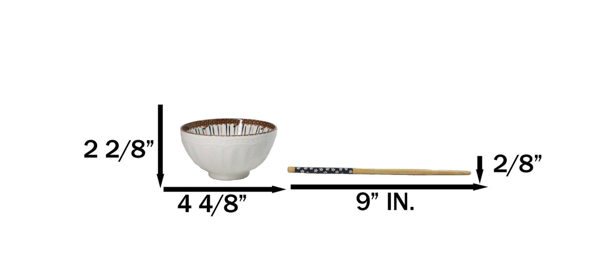 Ceramic Floral Arabesque Double Rice Bowl Gift Set with Chopsticks 10oz Bowls