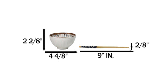 Ceramic Floral Arabesque Double Rice Bowl Gift Set with Chopsticks 10oz Bowls
