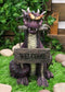 Whimsical Purple Garden Dragon With Butterfly Biting Welcome Plank Sign Figurine