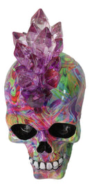 Punk Rock Rainbow Tie Dye Skull With Colorful LED Mohawk Crystal Hair Figurine