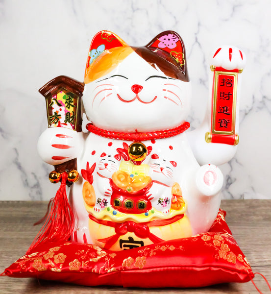Japanese Lucky Charm White Beckoning Cat Maneki Neko With Waving