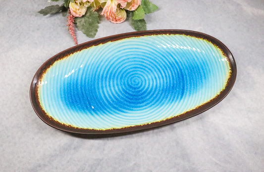 Blue Sky Aozora Kannyu Collection Ceramic Oblong Shape Long Serving Platter 16"L