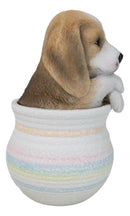 Realistic Tri Color Beagle Puppy Dog Figurine With Glass Eyes Pup In Pot