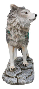 Gray Wolf with Turquoise Rocks Ornaments On The Prowl On Rocky Ground Figurine