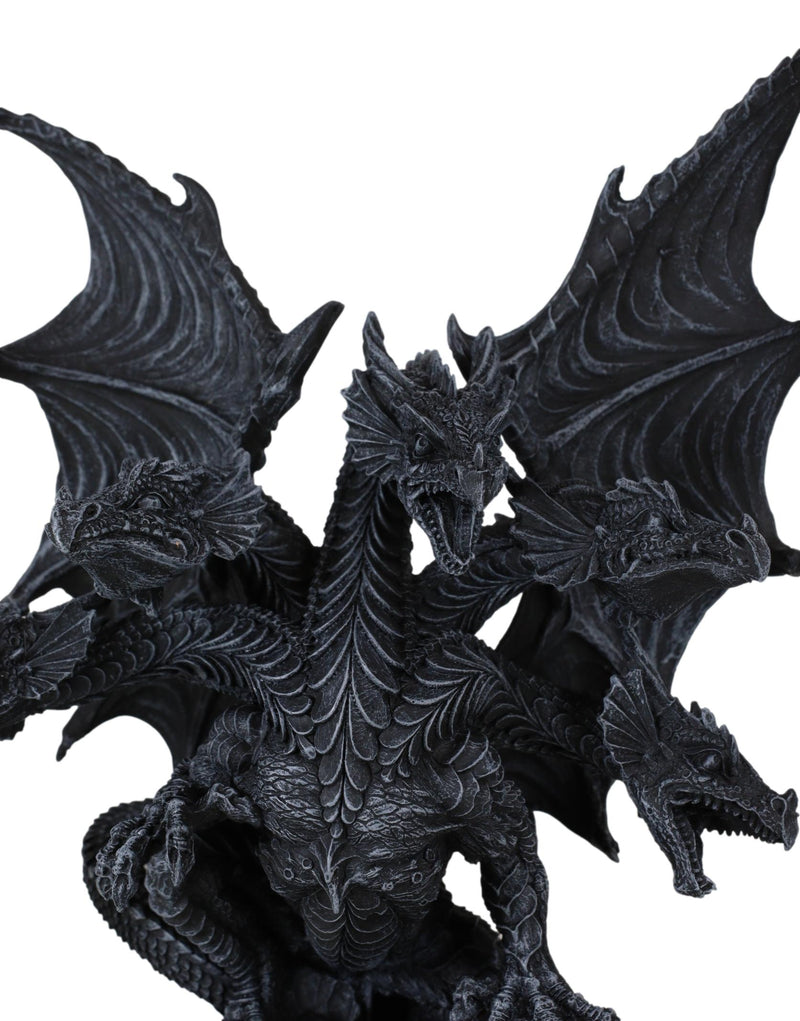 Gothic Faux Stone Ancient Legendary Five Headed Dragon Hydra Roaring Figurine